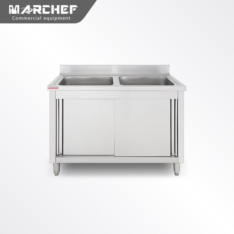 Industrial Kitchen Stainless Steel Double Sink with Cabinet SC-106D