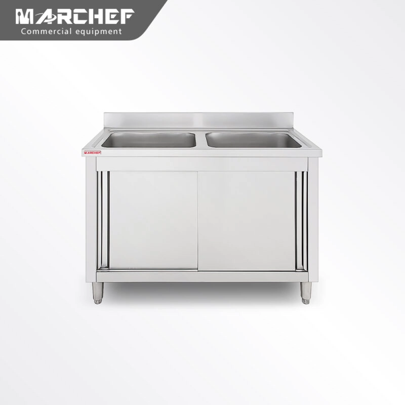 Industrial Kitchen Stainless Steel Double Sink with Cabinet SC-106D