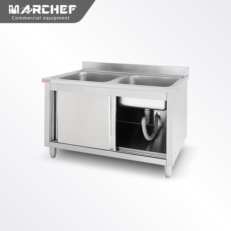 Industrial Kitchen Stainless Steel Double Sink with Cabinet SC-106D