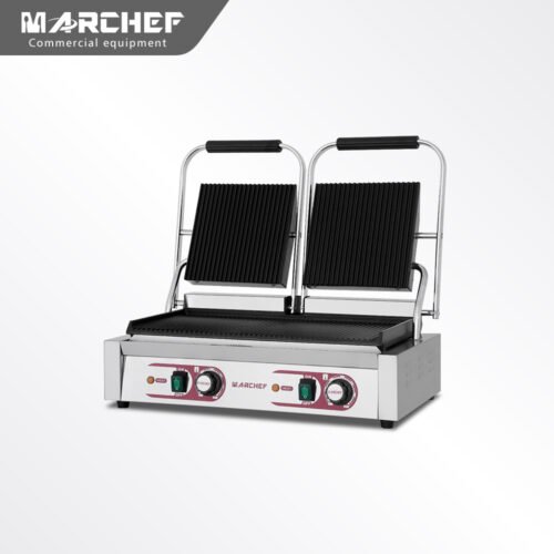 Commercial Double Plate Panini Grill Full Ribbed PG-813A