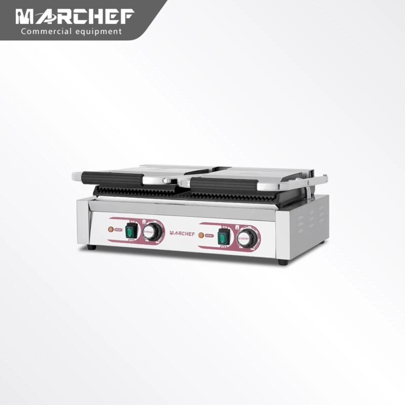 Commercial Double Plate Panini Grill Full Ribbed PG-813A