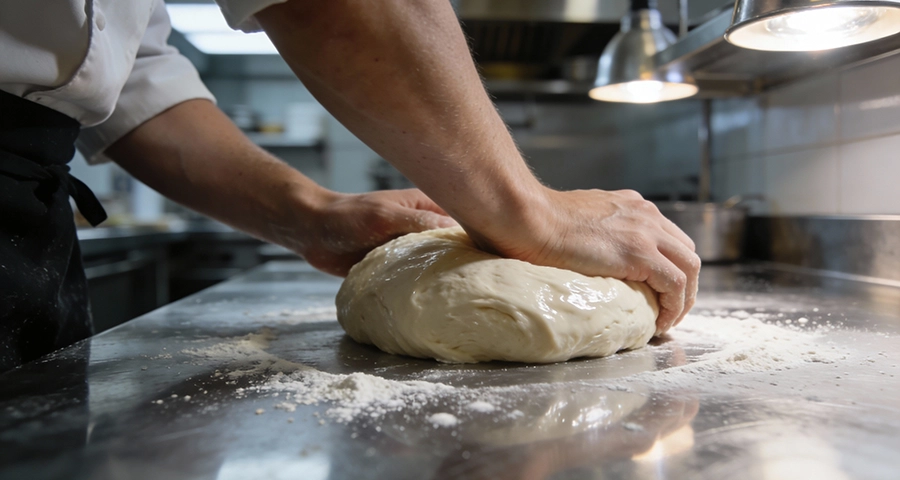 pizza dough high hydration hand kneading alt with keywords