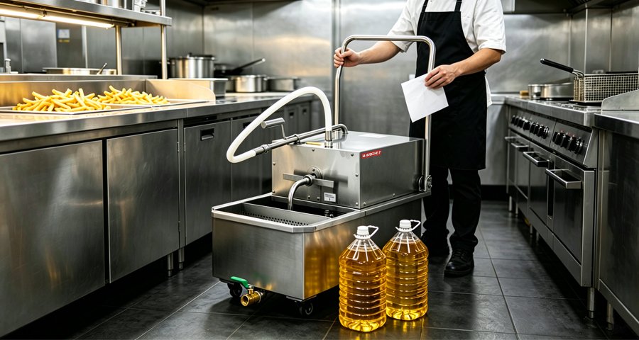 Commercial kitchen cooking oil filtration system