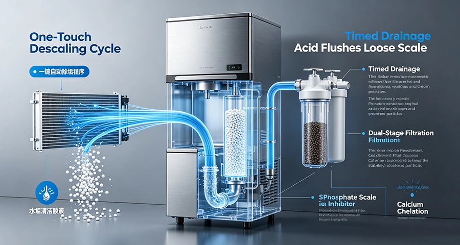 Engineering Solutions for Ice Makers Dual stage water filtration and automated ice maker cleaning systems